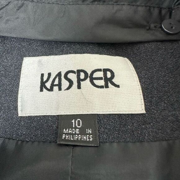Kasper 10 Skirt Suit Set Charcoal Gray Wrap Front Fur Trim Jacket & Pencil Skirt - Picture 8 of 13